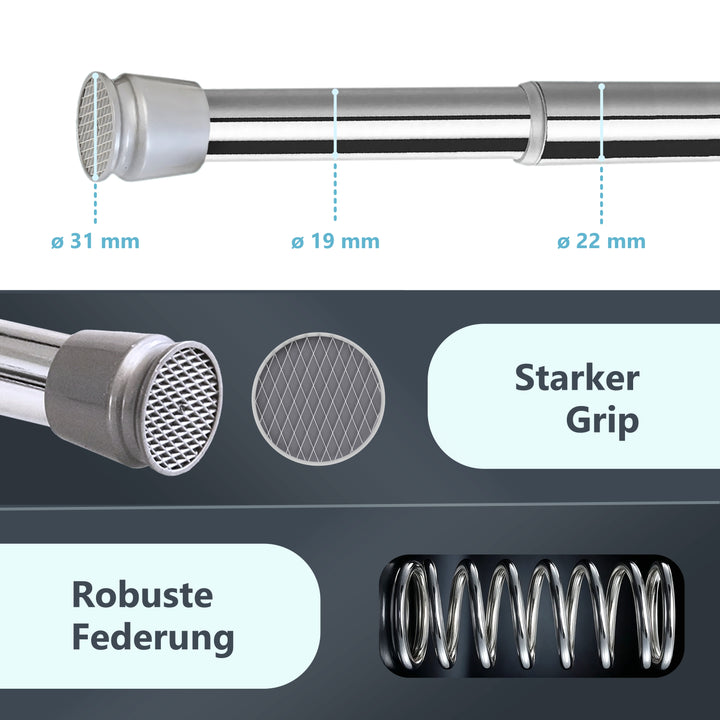 Premium Teleskopstange, 1-Minuten-Montage ohne Bohren, als Duschvorhangstange, für Schranksysteme & Nischen, Perfekte Passform & Eleganz trifft auf Funktionalität