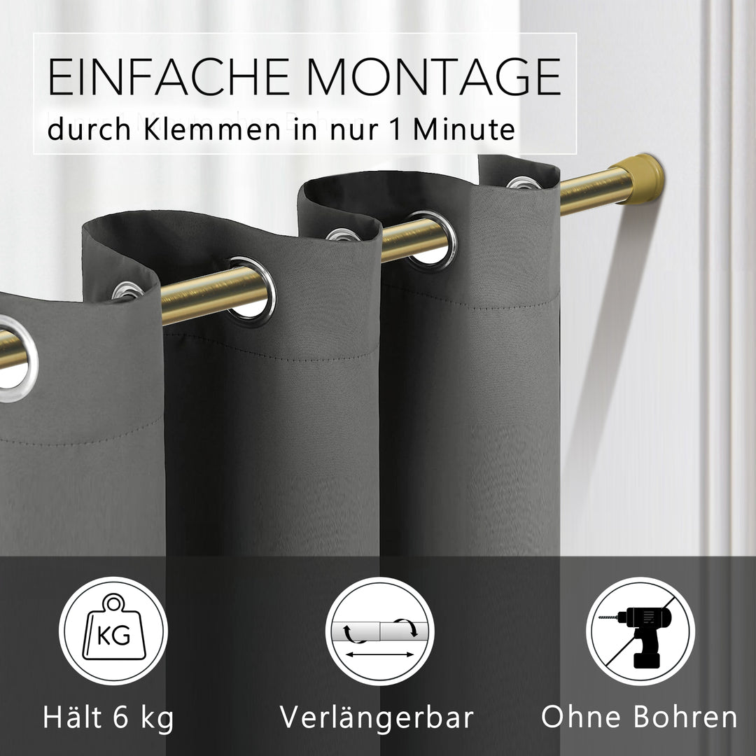 Premium Teleskopstange, 1-Minuten-Montage ohne Bohren, als Duschvorhangstange, für Schranksysteme & Nischen, Perfekte Passform & Eleganz trifft auf Funktionalität