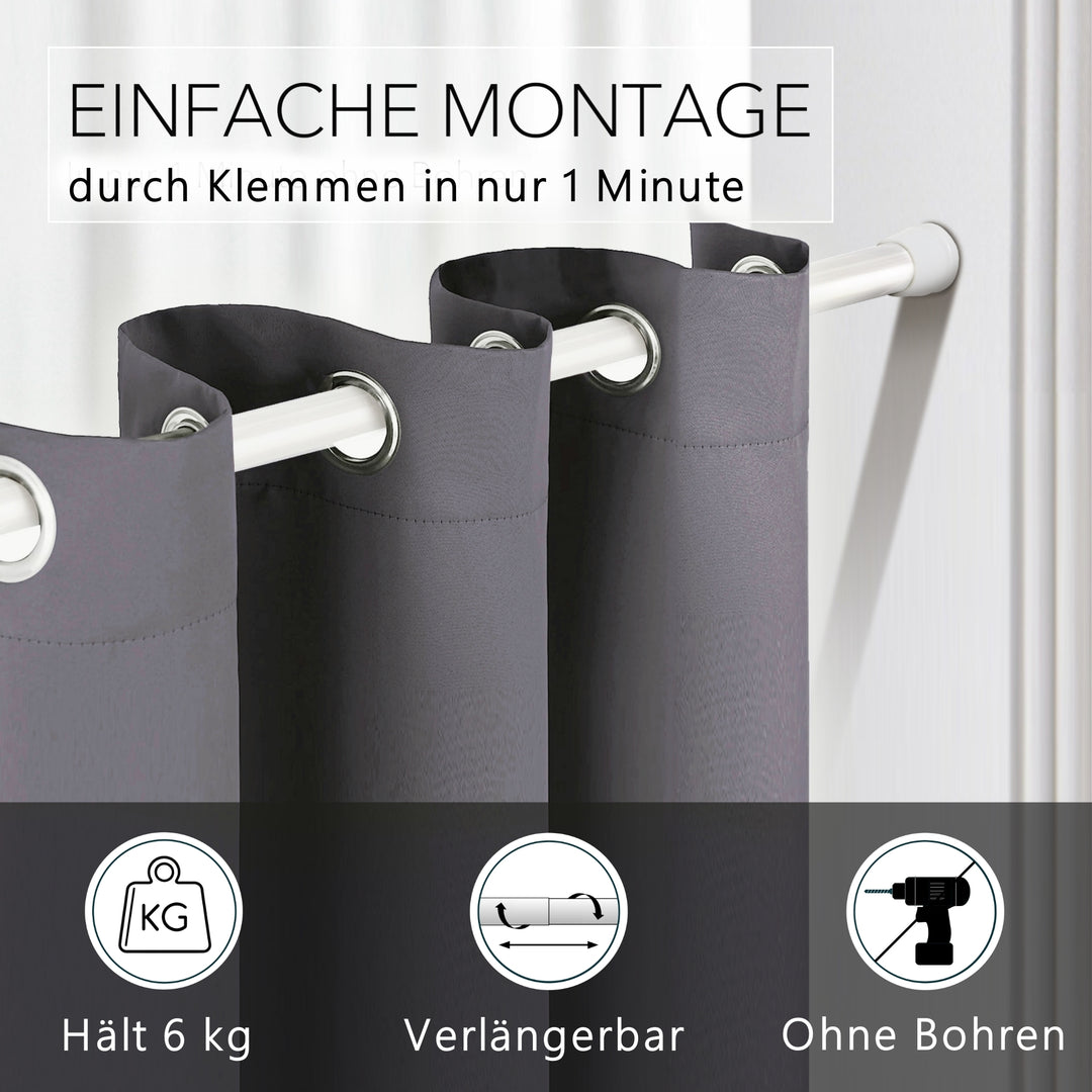 Premium Teleskopstange, 1-Minuten-Montage ohne Bohren, als Duschvorhangstange, für Schranksysteme & Nischen, Perfekte Passform & Eleganz trifft auf Funktionalität