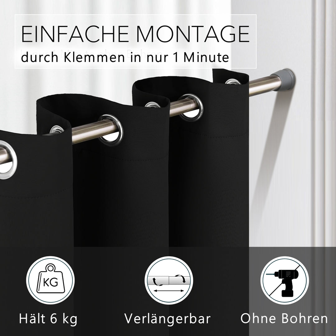 Premium Teleskopstange, 1-Minuten-Montage ohne Bohren, als Duschvorhangstange, für Schranksysteme & Nischen, Perfekte Passform & Eleganz trifft auf Funktionalität