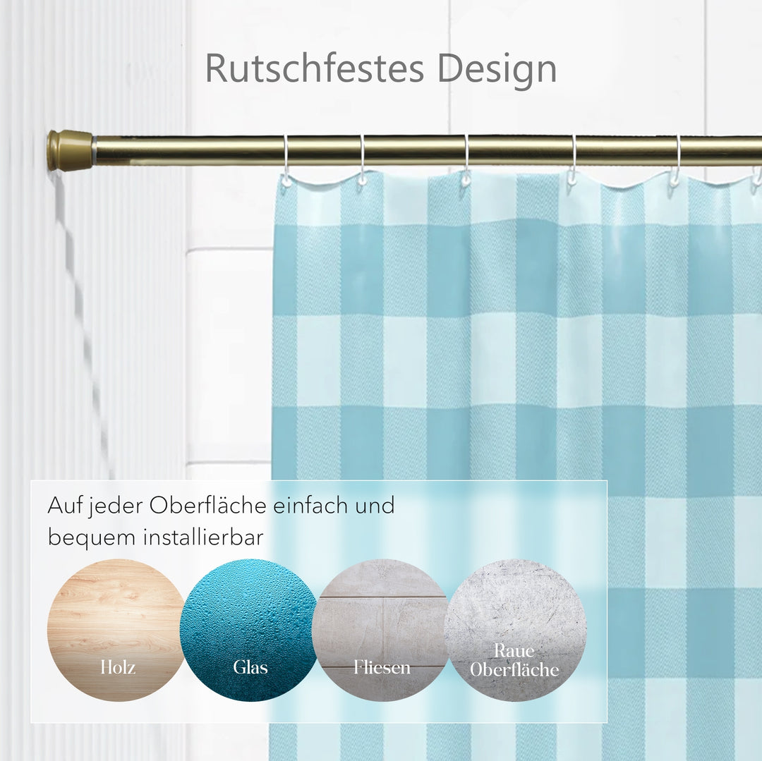 Premium Teleskopstange, 1-Minuten-Montage ohne Bohren, als Duschvorhangstange, für Schranksysteme & Nischen, Perfekte Passform & Eleganz trifft auf Funktionalität