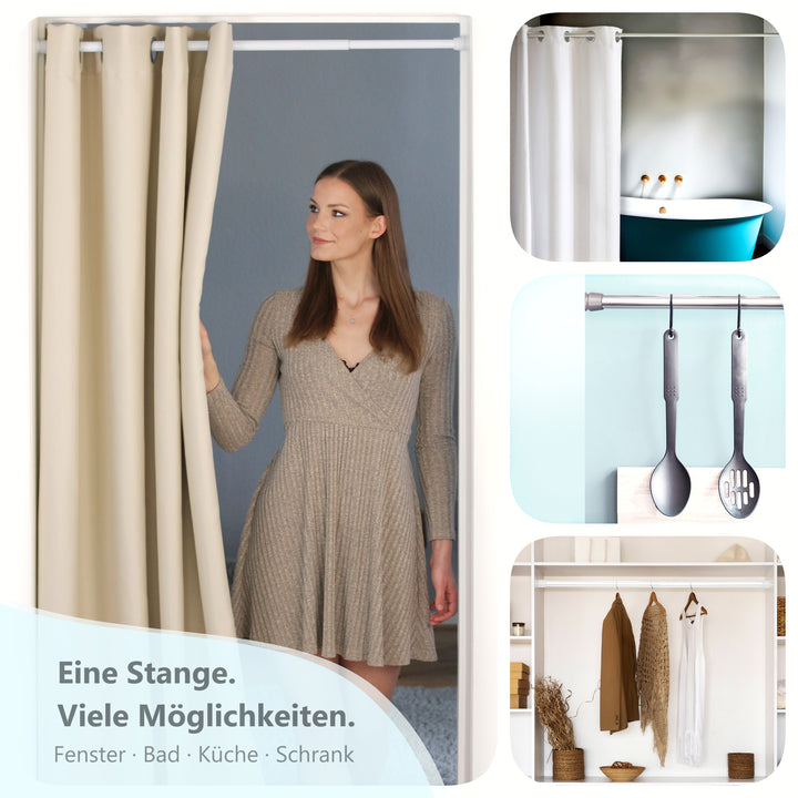 Premium Teleskopstange, 1-Minuten-Montage ohne Bohren, als Duschvorhangstange, für Schranksysteme & Nischen, Perfekte Passform & Eleganz trifft auf Funktionalität