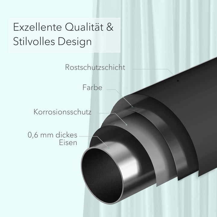 Premium Teleskopstange, 1-Minuten-Montage ohne Bohren, als Duschvorhangstange, für Schranksysteme & Nischen, Perfekte Passform & Eleganz trifft auf Funktionalität