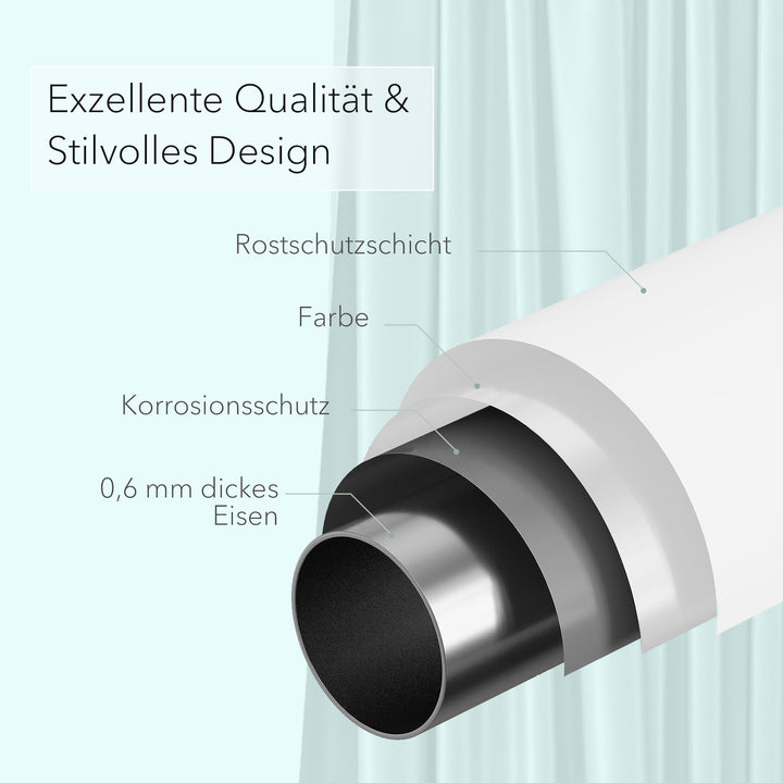 Premium Teleskopstange, 1-Minuten-Montage ohne Bohren, als Duschvorhangstange, für Schranksysteme & Nischen, Perfekte Passform & Eleganz trifft auf Funktionalität