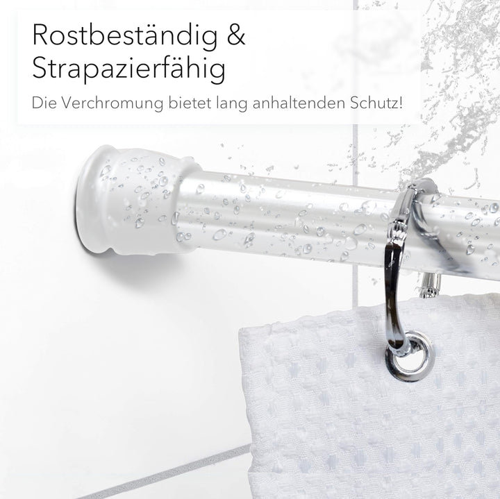 Premium Teleskopstange, 1-Minuten-Montage ohne Bohren, als Duschvorhangstange, für Schranksysteme & Nischen, Perfekte Passform & Eleganz trifft auf Funktionalität