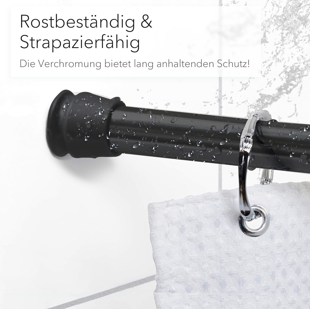 Premium Teleskopstange, 1-Minuten-Montage ohne Bohren, als Duschvorhangstange, für Schranksysteme & Nischen, Perfekte Passform & Eleganz trifft auf Funktionalität