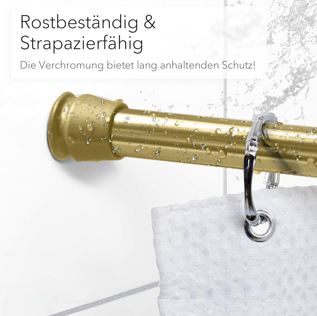 Premium Teleskopstange, 1-Minuten-Montage ohne Bohren, als Duschvorhangstange, für Schranksysteme & Nischen, Perfekte Passform & Eleganz trifft auf Funktionalität