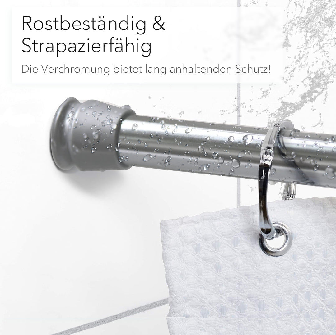 Premium Teleskopstange, 1-Minuten-Montage ohne Bohren, als Duschvorhangstange, für Schranksysteme & Nischen, Perfekte Passform & Eleganz trifft auf Funktionalität
