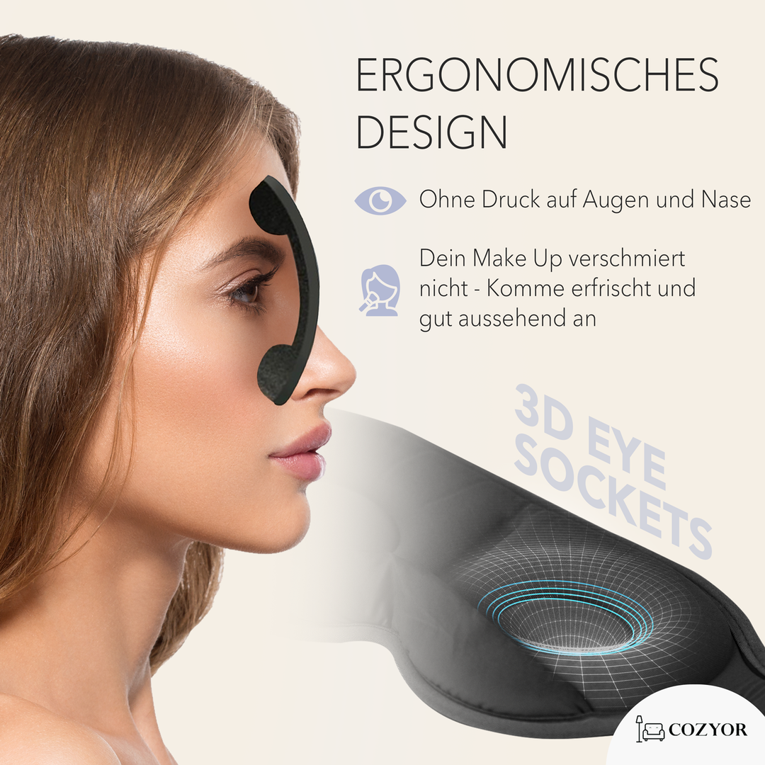 Schlafmaske 100% Blackout-Effekt 3D Augenmaske mit ergonomischem Design + Ohrstöpsel , extra Polsterung und variable Passform