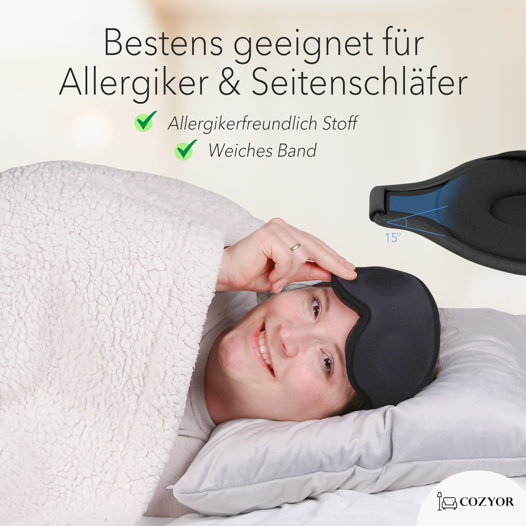 Schlafmaske 100% Blackout-Effekt 3D Augenmaske mit ergonomischem Design + Ohrstöpsel , extra Polsterung und variable Passform