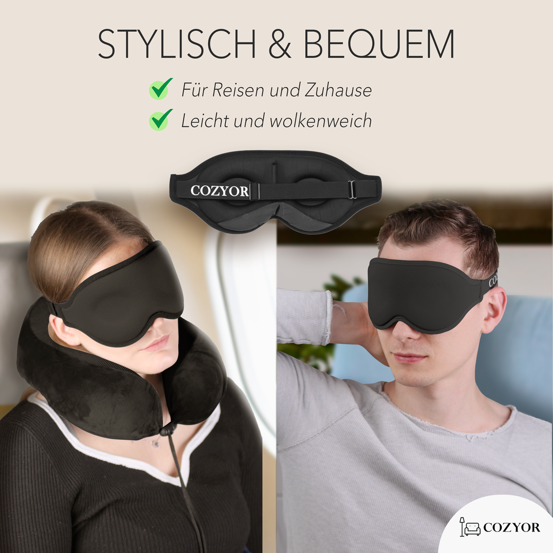 Schlafmaske 100% Blackout-Effekt 3D Augenmaske mit ergonomischem Design + Ohrstöpsel , extra Polsterung und variable Passform