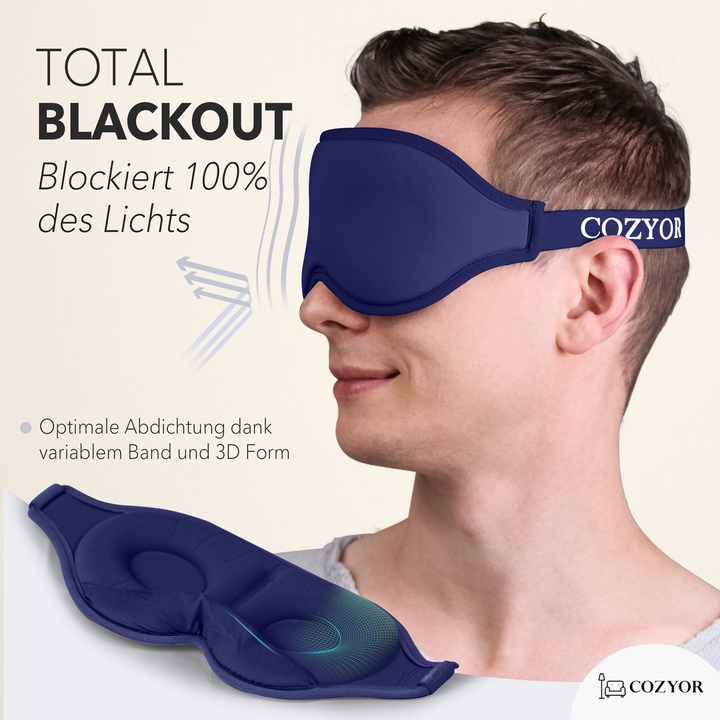 Schlafmaske 100% Blackout-Effekt 3D Augenmaske mit ergonomischem Design + Ohrstöpsel , extra Polsterung und variable Passform