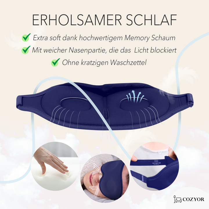 Schlafmaske 100% Blackout-Effekt 3D Augenmaske mit ergonomischem Design + Ohrstöpsel , extra Polsterung und variable Passform