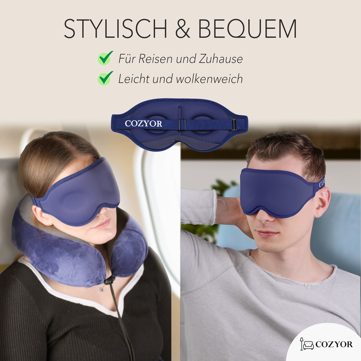 Schlafmaske 100% Blackout-Effekt 3D Augenmaske mit ergonomischem Design + Ohrstöpsel , extra Polsterung und variable Passform