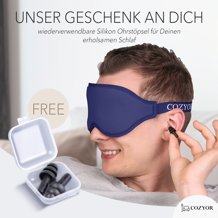 Schlafmaske 100% Blackout-Effekt 3D Augenmaske mit ergonomischem Design + Ohrstöpsel , extra Polsterung und variable Passform