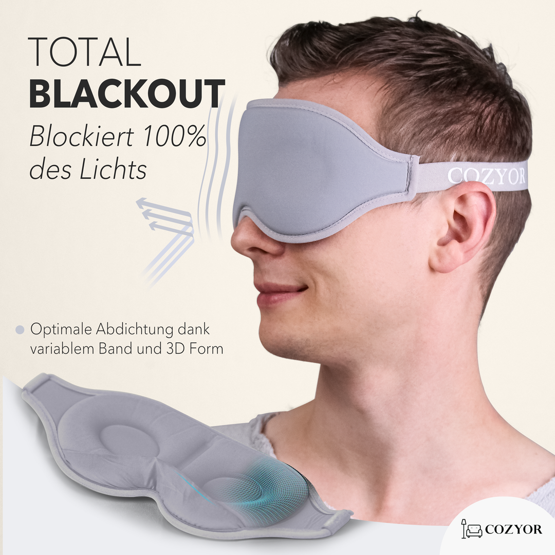 Schlafmaske 100% Blackout-Effekt 3D Augenmaske mit ergonomischem Design + Ohrstöpsel , extra Polsterung und variable Passform