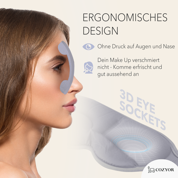 Schlafmaske 100% Blackout-Effekt 3D Augenmaske mit ergonomischem Design + Ohrstöpsel , extra Polsterung und variable Passform