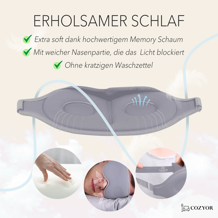 Schlafmaske 100% Blackout-Effekt 3D Augenmaske mit ergonomischem Design + Ohrstöpsel , extra Polsterung und variable Passform