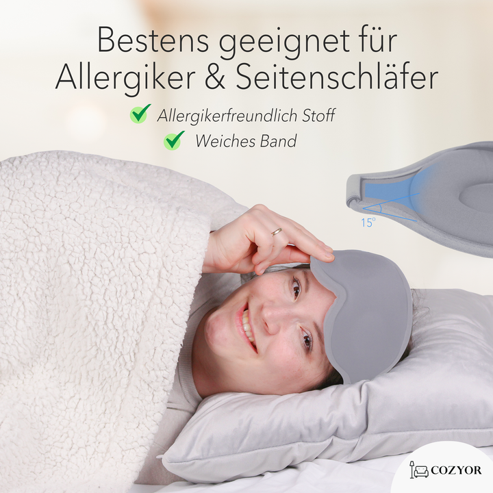 Schlafmaske 100% Blackout-Effekt 3D Augenmaske mit ergonomischem Design + Ohrstöpsel , extra Polsterung und variable Passform