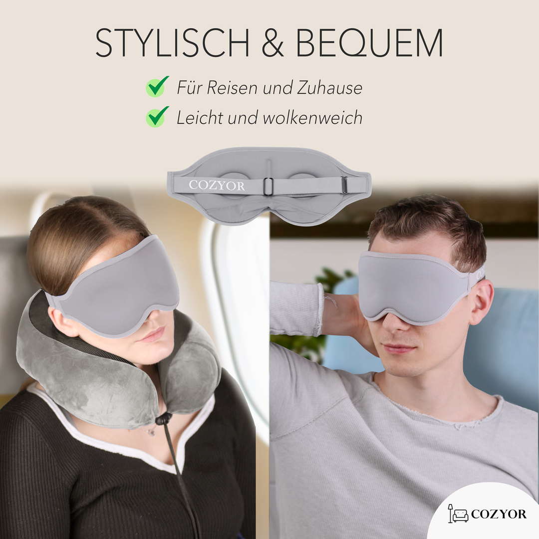 Schlafmaske 100% Blackout-Effekt 3D Augenmaske mit ergonomischem Design + Ohrstöpsel , extra Polsterung und variable Passform