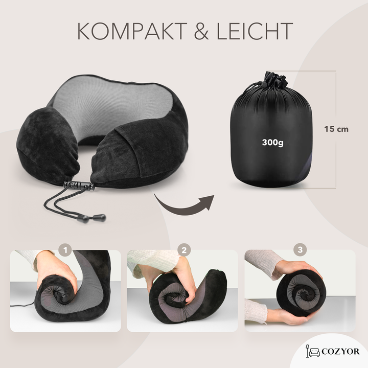 Cozyor Nackenkissen mit verstellbarem Verschluss + praktischer Tasche, Memoryschaum, waschbarer Bezug, ideal zum Reisen und für zu Hause