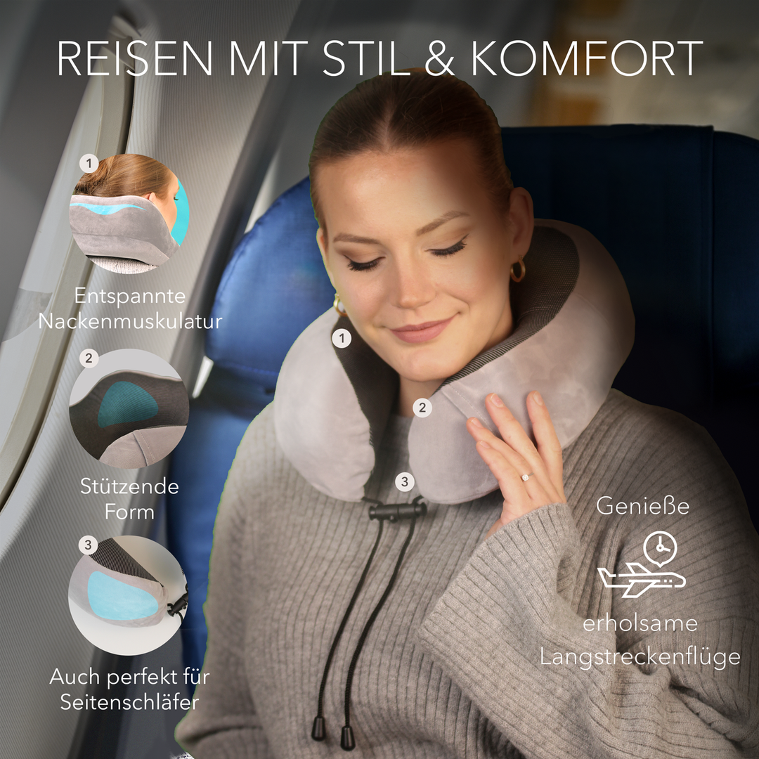 Cozyor Nackenkissen mit verstellbarem Verschluss + praktischer Tasche, Memoryschaum, waschbarer Bezug, ideal zum Reisen und für zu Hause