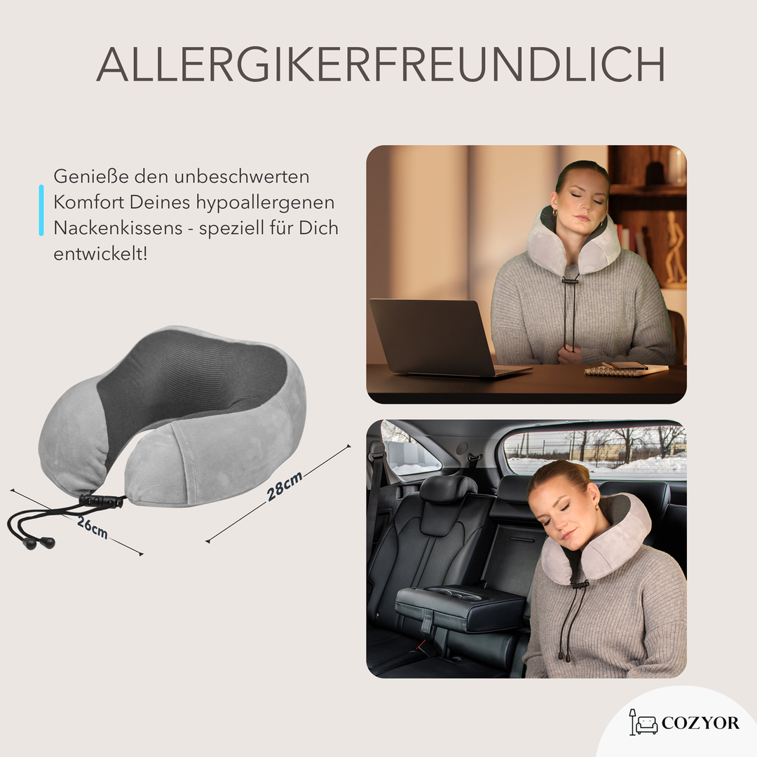 Cozyor Nackenkissen mit verstellbarem Verschluss + praktischer Tasche, Memoryschaum, waschbarer Bezug, ideal zum Reisen und für zu Hause