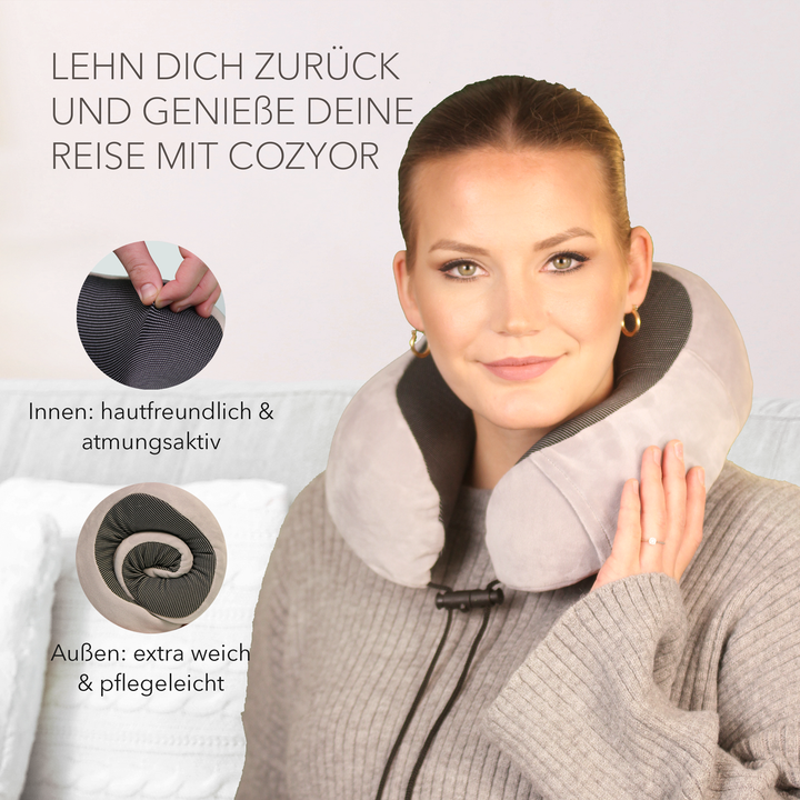 Cozyor Nackenkissen mit verstellbarem Verschluss + praktischer Tasche, Memoryschaum, waschbarer Bezug, ideal zum Reisen und für zu Hause