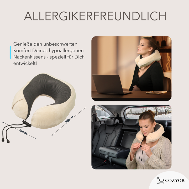 Cozyor Nackenkissen mit verstellbarem Verschluss + praktischer Tasche, Memoryschaum, waschbarer Bezug, ideal zum Reisen und für zu Hause