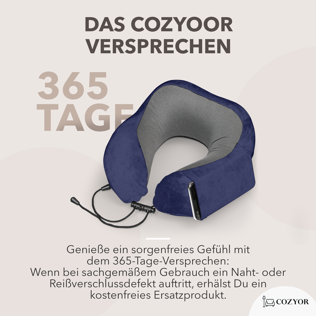 Cozyor Nackenkissen mit verstellbarem Verschluss + praktischer Tasche, Memoryschaum, waschbarer Bezug, ideal zum Reisen und für zu Hause