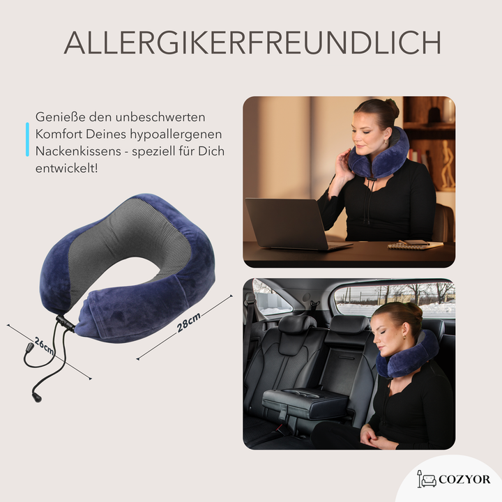 Cozyor Nackenkissen mit verstellbarem Verschluss + praktischer Tasche, Memoryschaum, waschbarer Bezug, ideal zum Reisen und für zu Hause