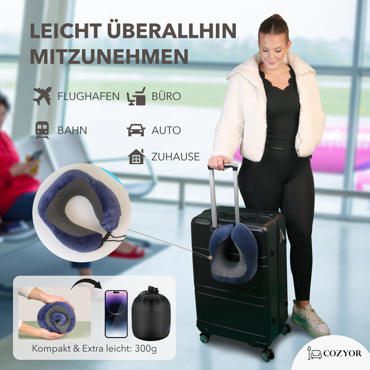 Cozyor Nackenkissen mit verstellbarem Verschluss + praktischer Tasche, Memoryschaum, waschbarer Bezug, ideal zum Reisen und für zu Hause