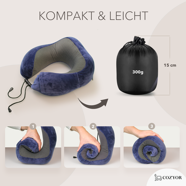 Cozyor Nackenkissen mit verstellbarem Verschluss + praktischer Tasche, Memoryschaum, waschbarer Bezug, ideal zum Reisen und für zu Hause