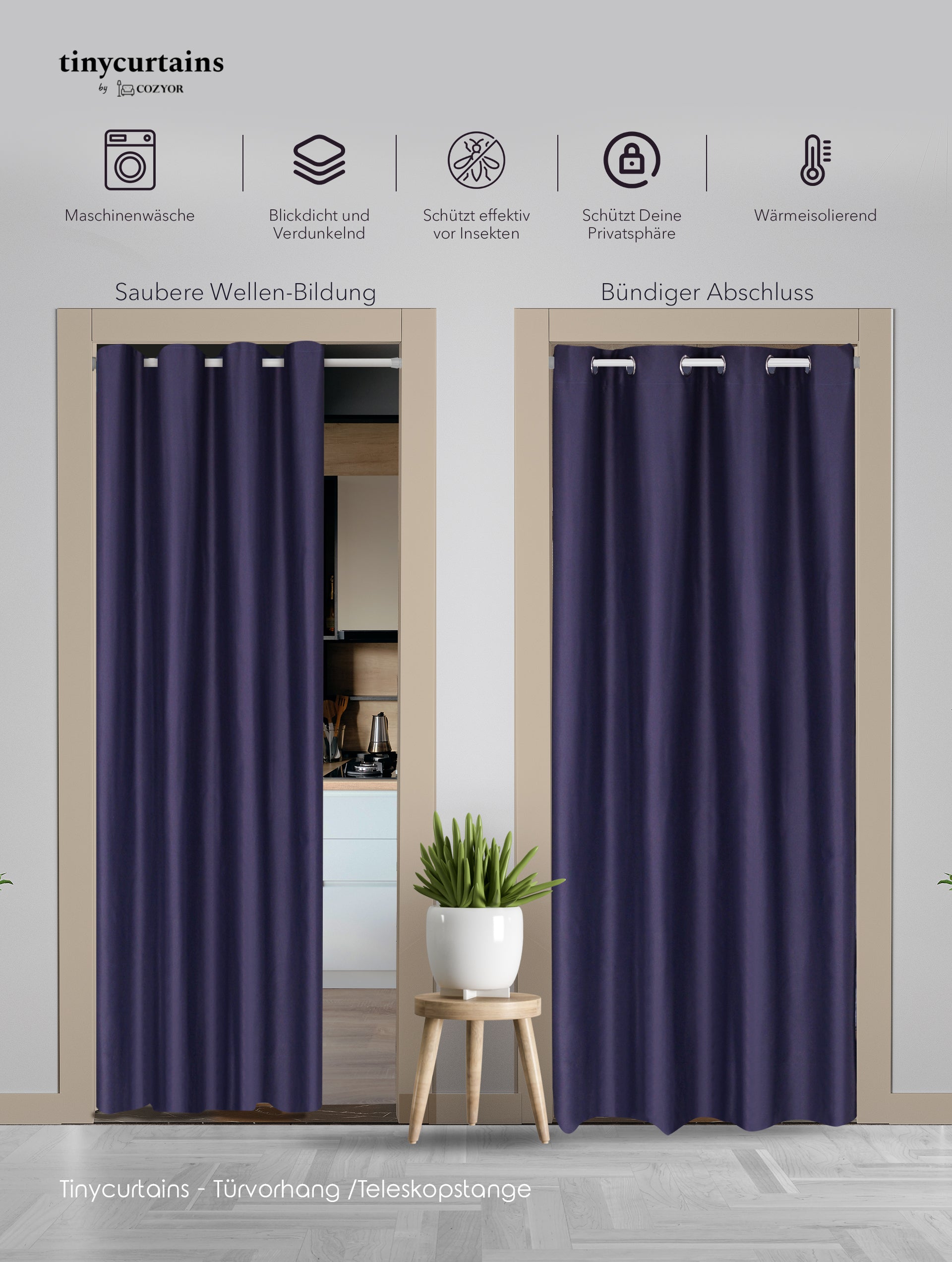 Magnet Türvorhang 95x220 Cm – Für Balkon- & Terrassentüren, Grau, Ohne Bohren, Automatisches Schließen