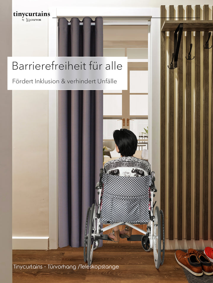 Premium Türvorhang mit weißer Teleskopstange, 1-Minuten-Montage ohne Bohren, Sicht,- Lärmschutz und Thermische Isolation, Perfekte Passform & Eleganz trifft auf Funktionalität