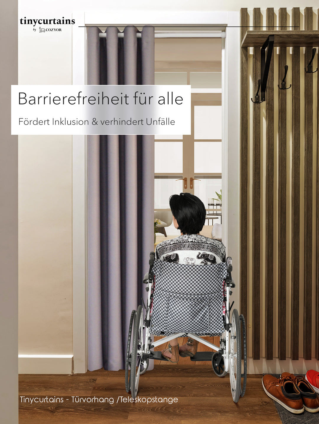 Premium Türvorhang mit weißer Teleskopstange, 1-Minuten-Montage ohne Bohren, Sicht,- Lärmschutz und Thermische Isolation, Perfekte Passform & Eleganz trifft auf Funktionalität