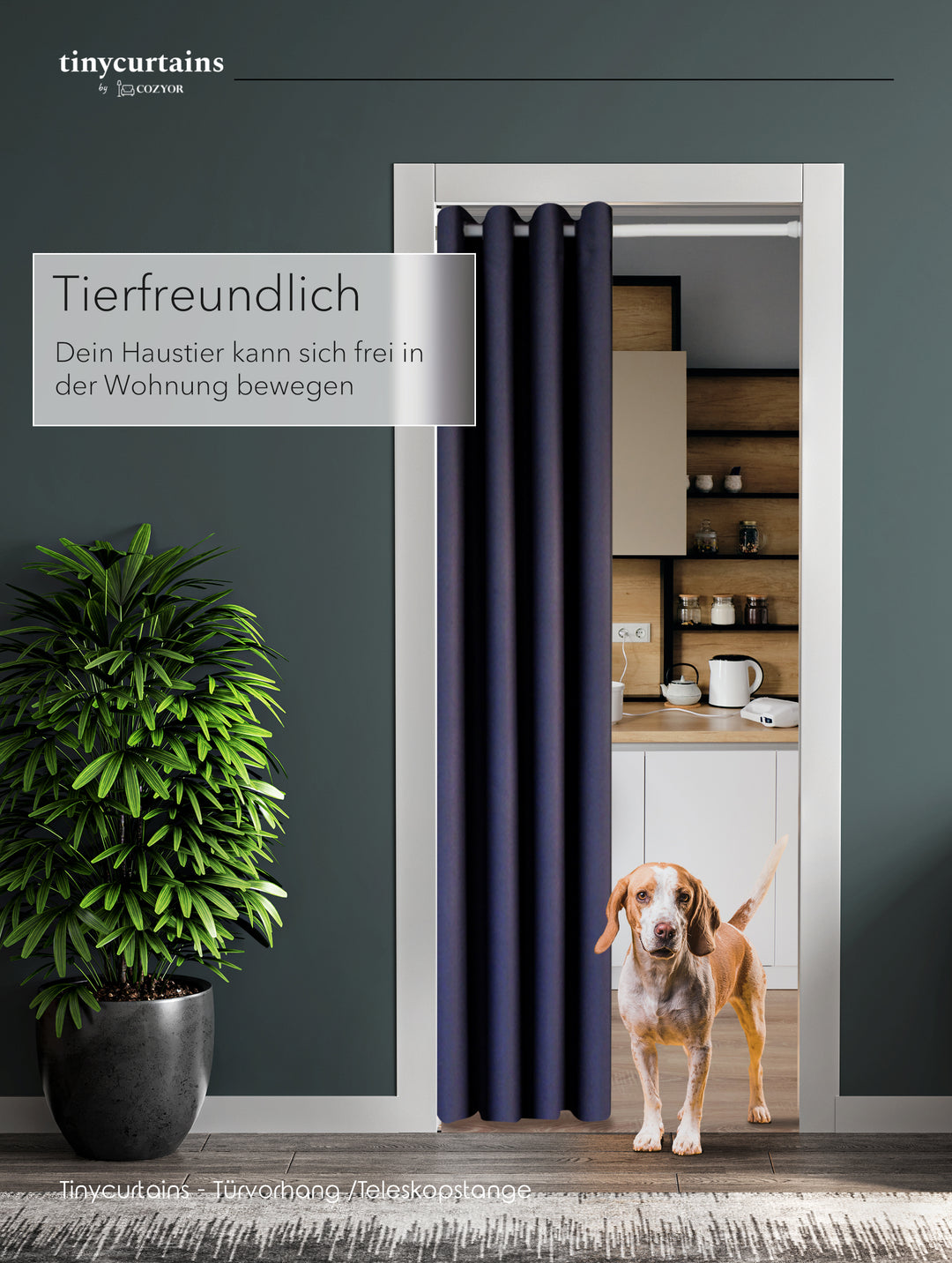 Premium Türvorhang mit weißer Teleskopstange, 1-Minuten-Montage ohne Bohren, Sicht,- Lärmschutz und Thermische Isolation, Perfekte Passform & Eleganz trifft auf Funktionalität