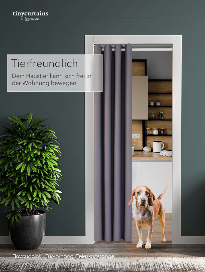 Premium Türvorhang mit weißer Teleskopstange, 1-Minuten-Montage ohne Bohren, Sicht,- Lärmschutz und Thermische Isolation, Perfekte Passform & Eleganz trifft auf Funktionalität