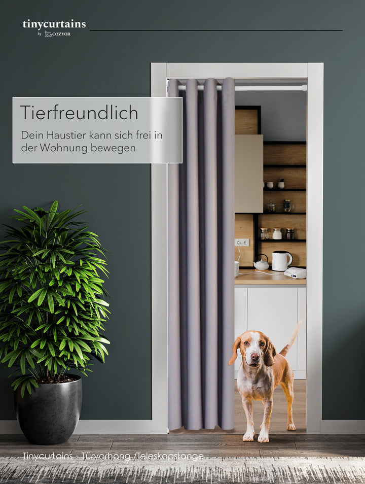 Premium Türvorhang mit weißer Teleskopstange, 1-Minuten-Montage ohne Bohren, Sicht,- Lärmschutz und Thermische Isolation, Perfekte Passform & Eleganz trifft auf Funktionalität