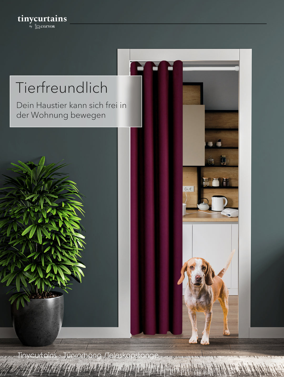 Premium Türvorhang mit weißer Teleskopstange, 1-Minuten-Montage ohne Bohren, Sicht,- Lärmschutz und Thermische Isolation, Perfekte Passform & Eleganz trifft auf Funktionalität