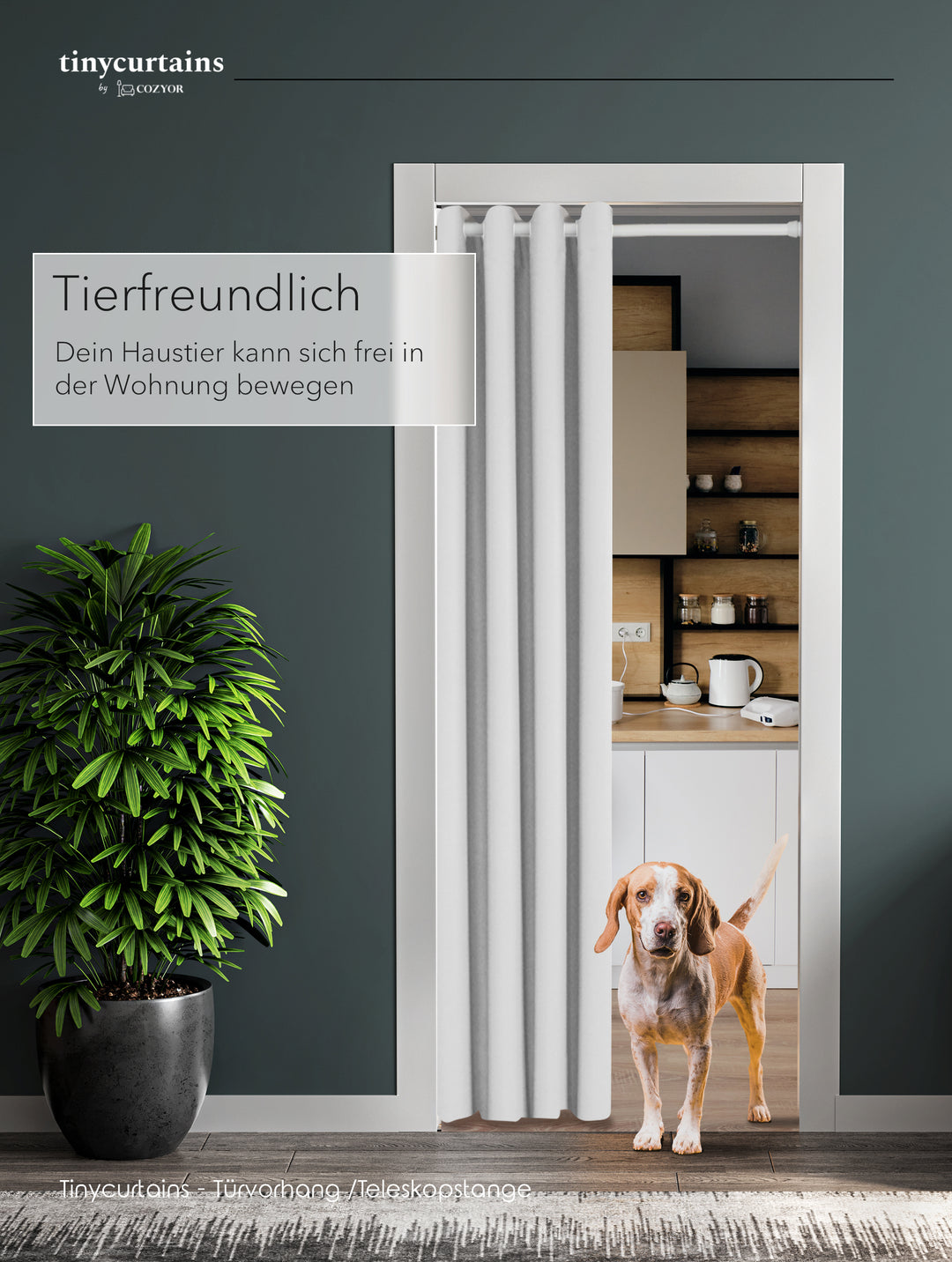 Premium Türvorhang mit weißer Teleskopstange, 1-Minuten-Montage ohne Bohren, Sicht,- Lärmschutz und Thermische Isolation, Perfekte Passform & Eleganz trifft auf Funktionalität