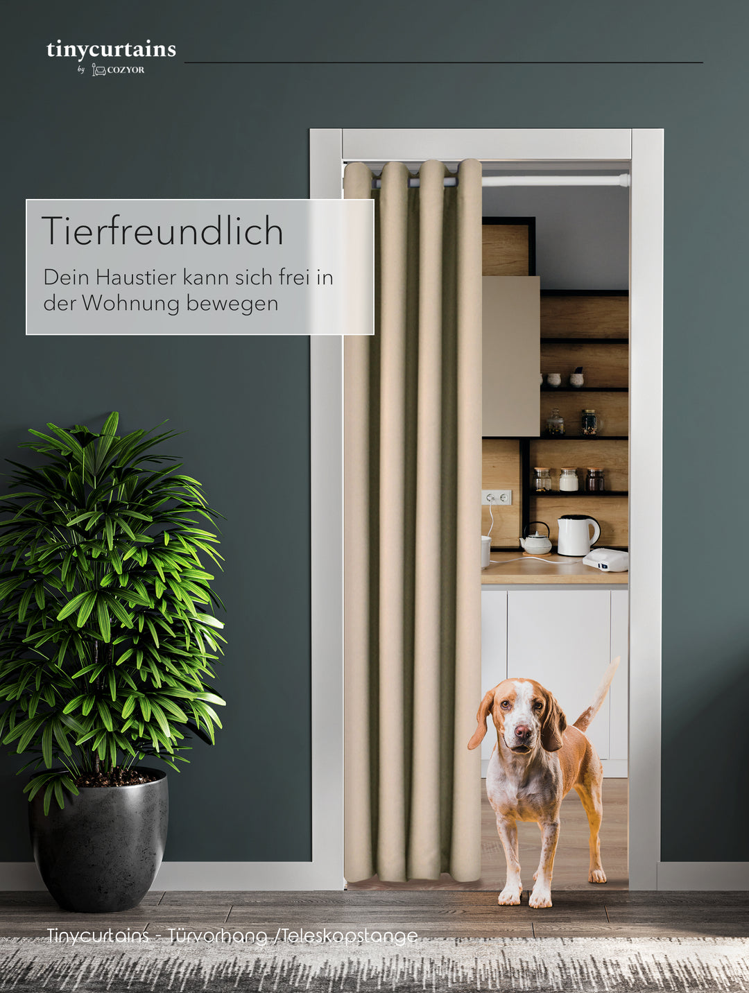 Premium Türvorhang mit weißer Teleskopstange, 1-Minuten-Montage ohne Bohren, Sicht,- Lärmschutz und Thermische Isolation, Perfekte Passform & Eleganz trifft auf Funktionalität