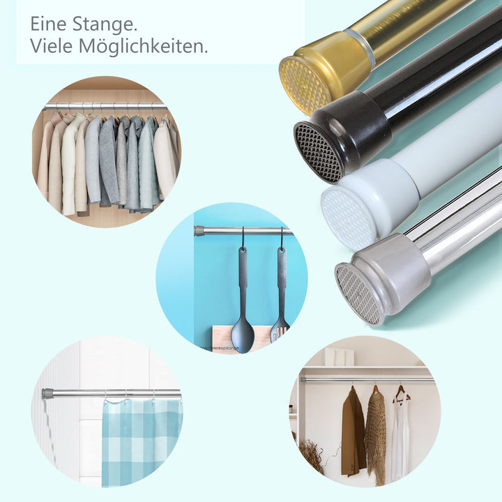 Premium Teleskopstange, 1-Minuten-Montage ohne Bohren, als Duschvorhangstange, für Schranksysteme & Nischen, Perfekte Passform & Eleganz trifft auf Funktionalität