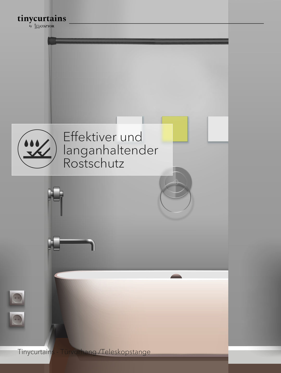 Premium Teleskopstange, 1-Minuten-Montage ohne Bohren, als Duschvorhangstange, für Schranksysteme & Nischen, Perfekte Passform & Eleganz trifft auf Funktionalität