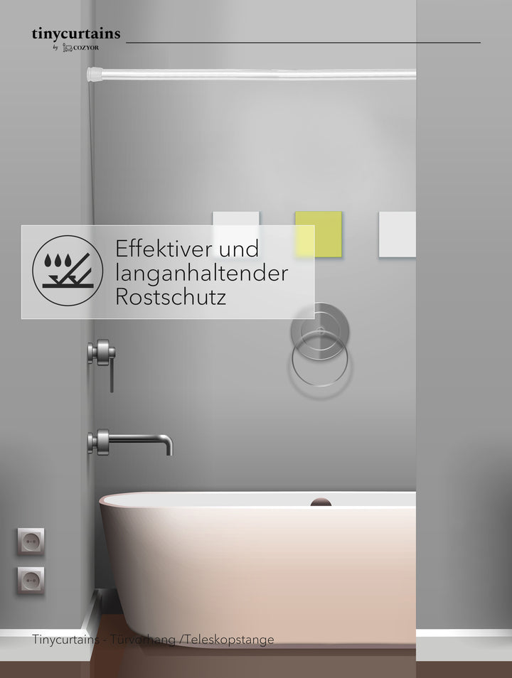 Premium Teleskopstange, 1-Minuten-Montage ohne Bohren, als Duschvorhangstange, für Schranksysteme & Nischen, Perfekte Passform & Eleganz trifft auf Funktionalität