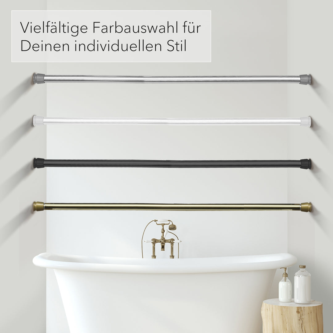 Premium Teleskopstange, 1-Minuten-Montage ohne Bohren, als Duschvorhangstange, für Schranksysteme & Nischen, Perfekte Passform & Eleganz trifft auf Funktionalität