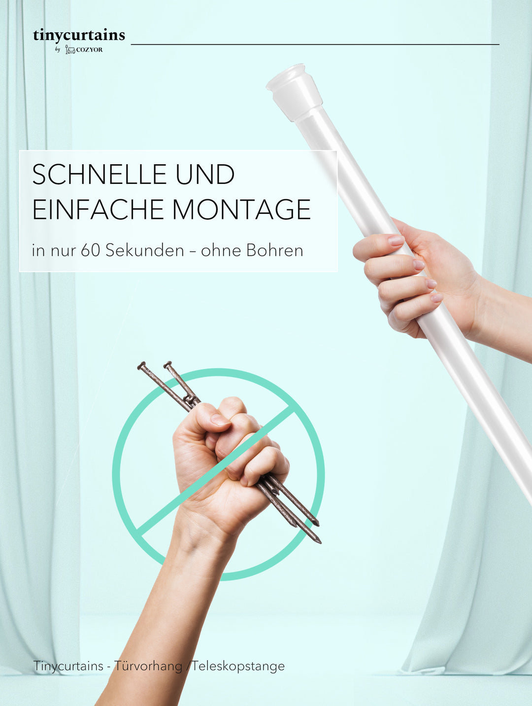 Premium Teleskopstange, 1-Minuten-Montage ohne Bohren, als Duschvorhangstange, für Schranksysteme & Nischen, Perfekte Passform & Eleganz trifft auf Funktionalität