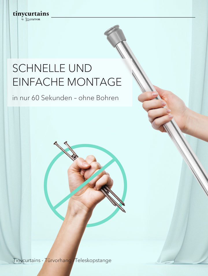 Premium Teleskopstange, 1-Minuten-Montage ohne Bohren, als Duschvorhangstange, für Schranksysteme & Nischen, Perfekte Passform & Eleganz trifft auf Funktionalität