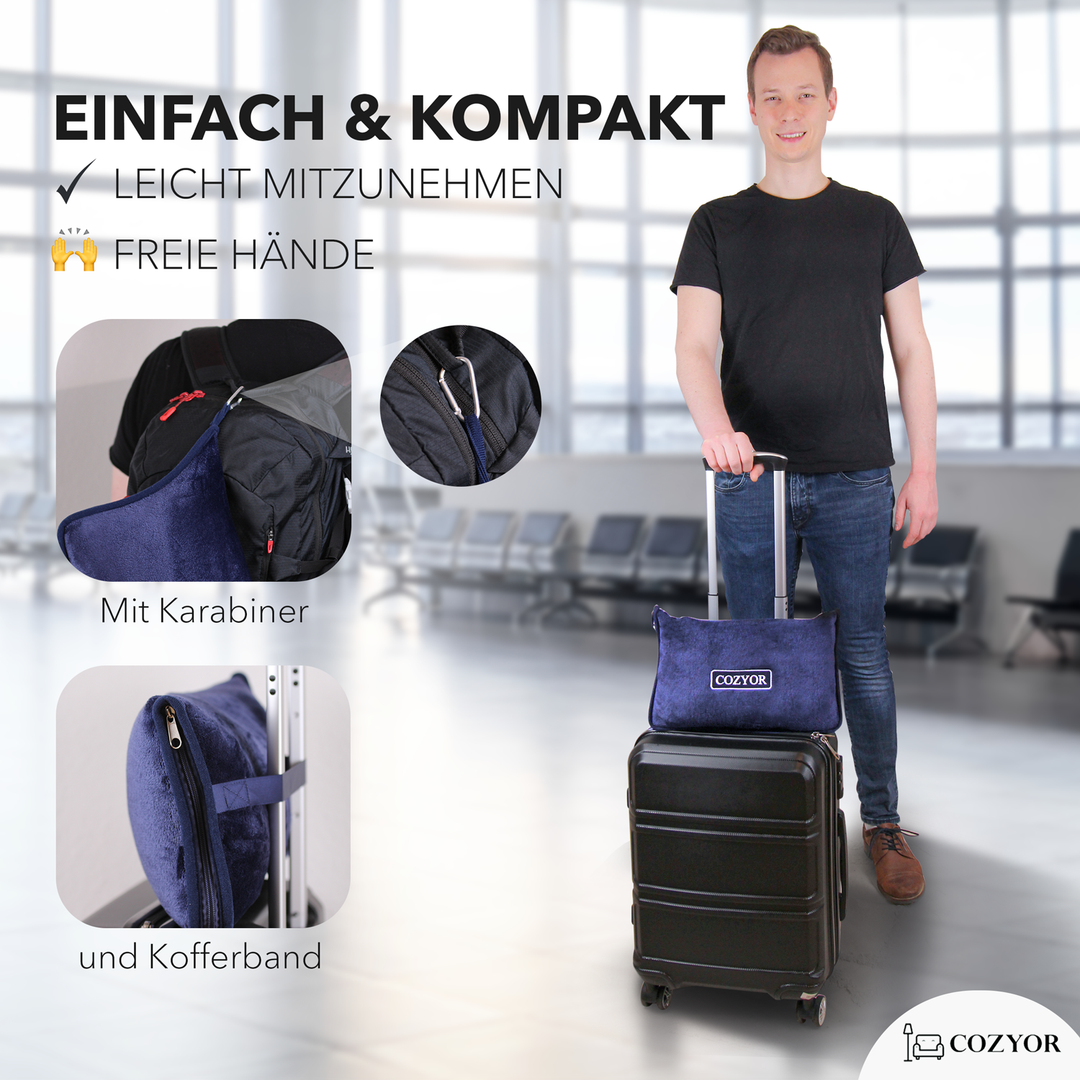 Reisekissen und Reisedecke 2 in 1, Reiseset kuschelig weich + Rucksack-Clip