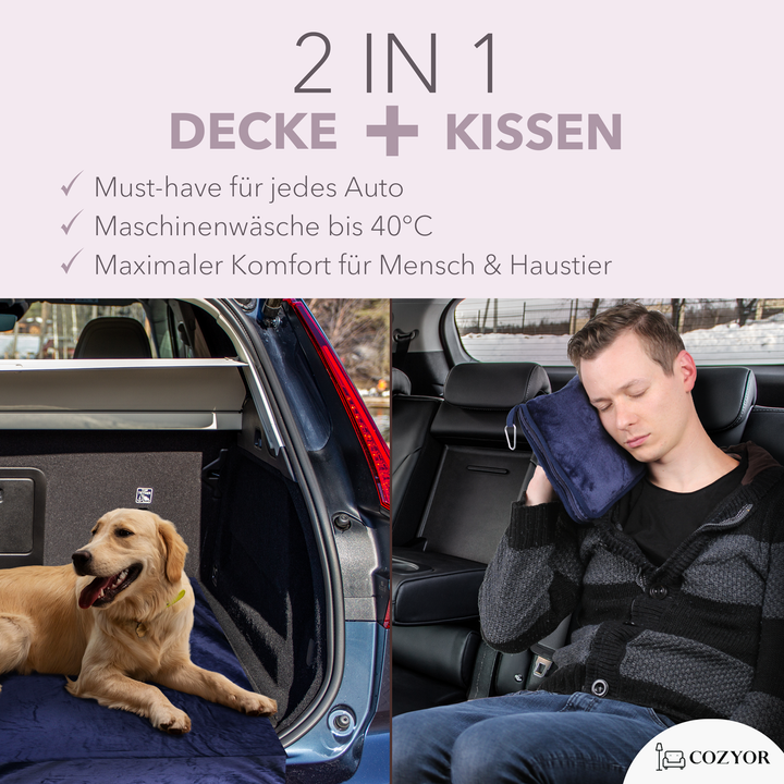 Reisekissen und Reisedecke 2 in 1, Reiseset kuschelig weich + Rucksack-Clip